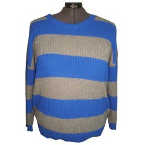Torrid Blue Gray Striped Pointelle Knit Pullover Drop Shoulder Sweater - 3X